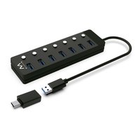 HUB USB3.2 Gen1 7 portas com botão, adaptador corr